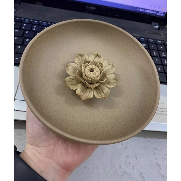 Dĩa sen gốm xông trầm thủ công-Dáng tròn